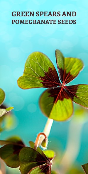 banner green spears and pomegranate seeds